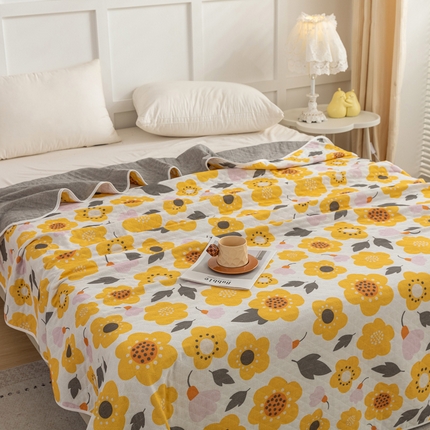 乐家毛巾被（工厂自产自销） 2025新款A类全棉六层纱印花毛巾被 向日葵