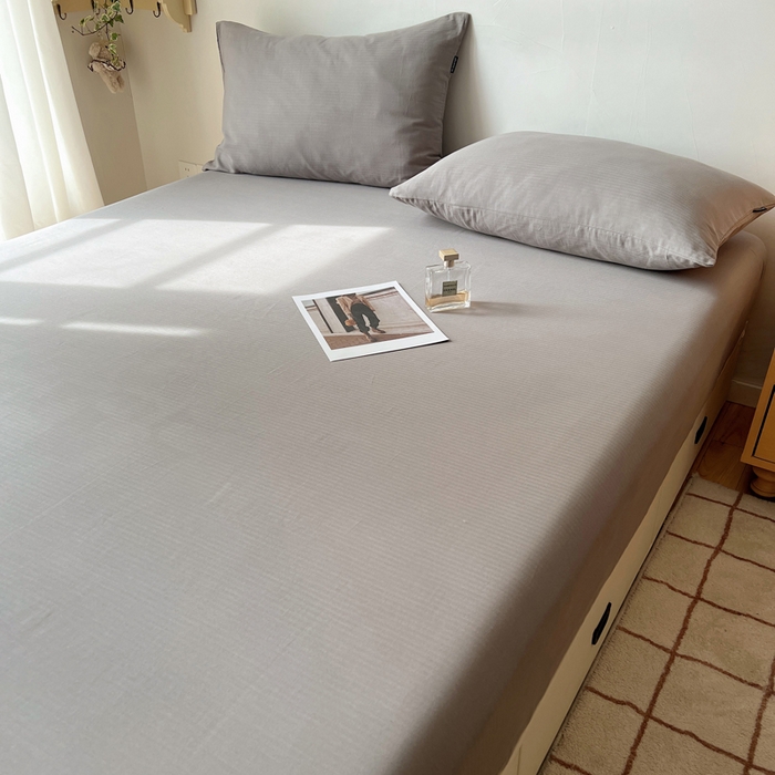 91家纺网 家纺一手货源 找家纺 蜜宿 2025新款A类全棉人字纹床笠（加高） 床笠：浅灰