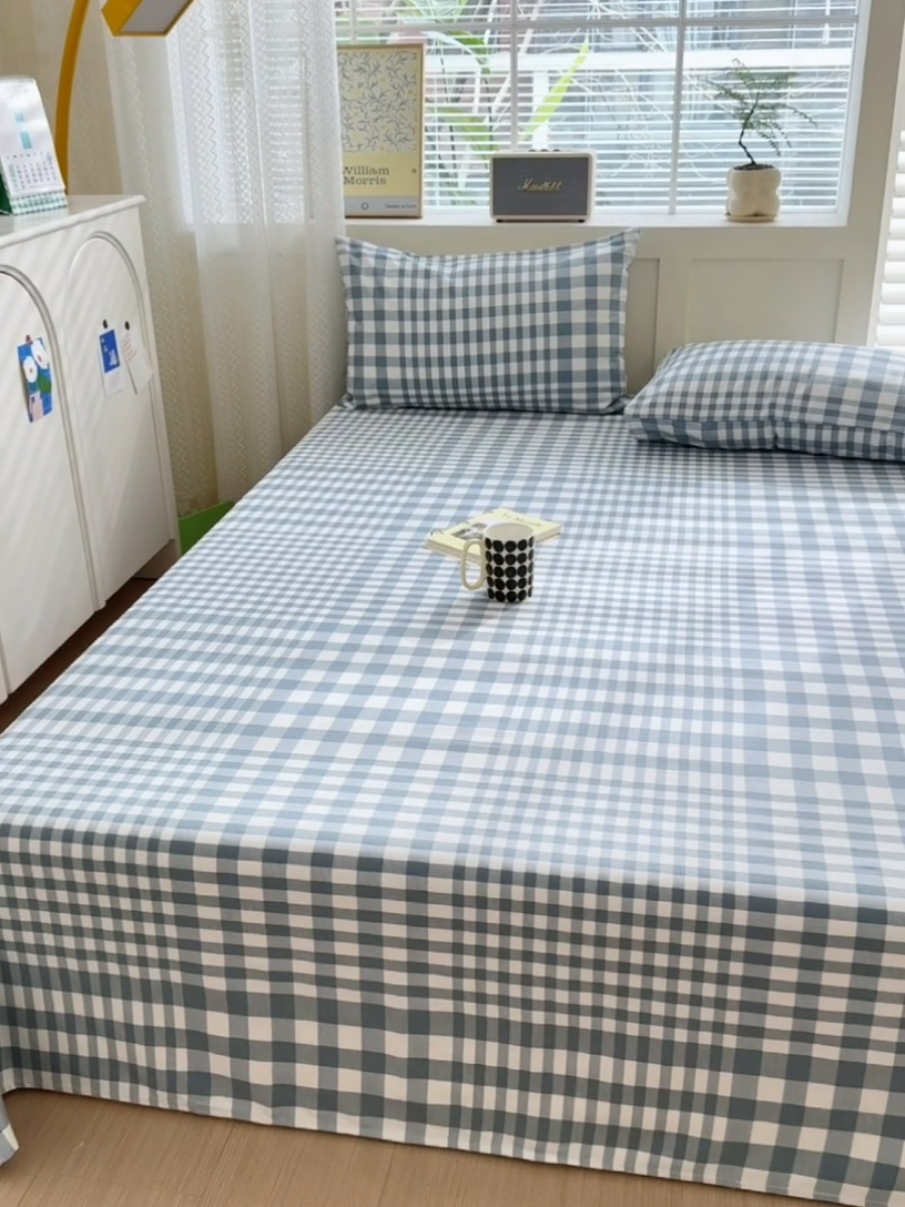 91家纺网 家纺一手货源 找家纺 吉象家纺 2025新款老粗布三件套-床单款 蓝格