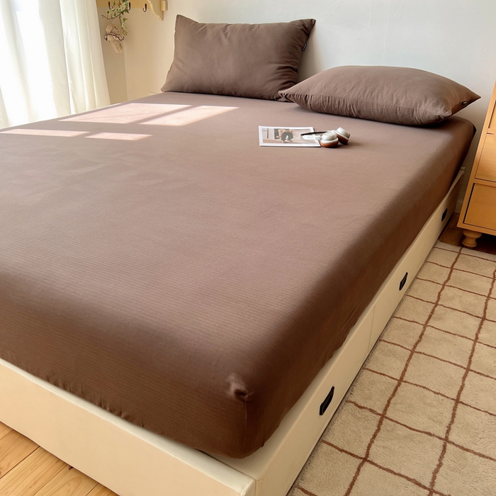 91家纺网 家纺一手货源 找家纺 蜜宿 2025新款A类全棉人字纹床笠（加高） 床笠：深棕