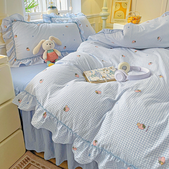 91家纺网 家纺一手货源 找家纺 （总）富米莱（原臻工厂） 2025新款云感亲肤棉床盖床裙夏凉被空调被四件套-仙美密拷花边