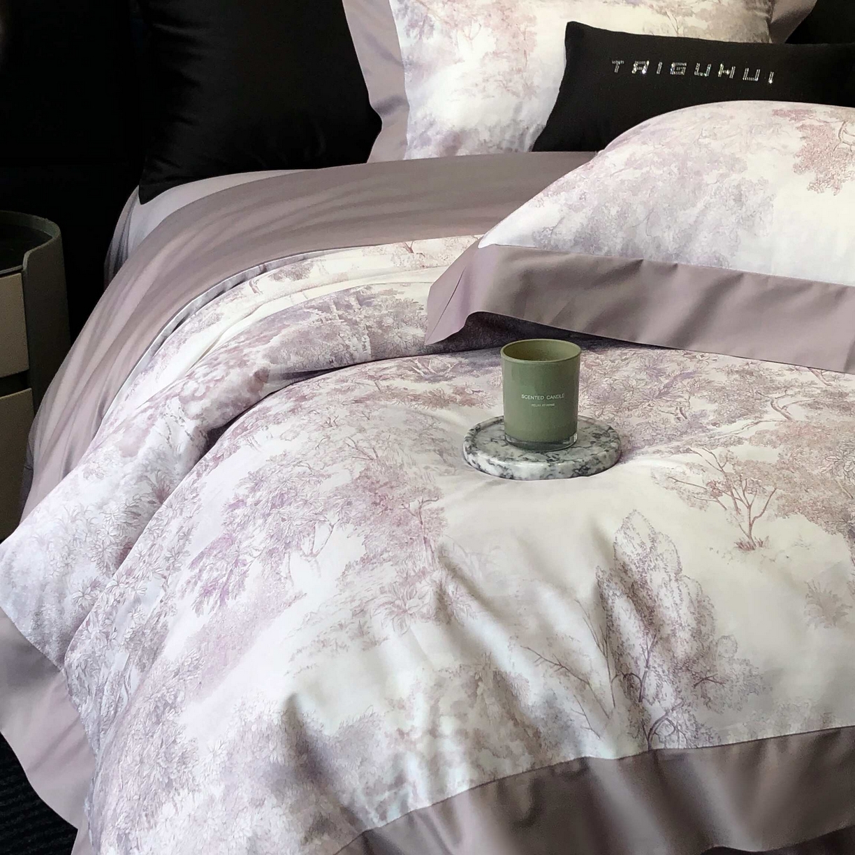 91家纺网 家纺一手货源 找家纺 2025年高支高密长绒棉专版活性数码印花系列四件套【券后控价——券后不低于378】 丽奥娜-樱落紫