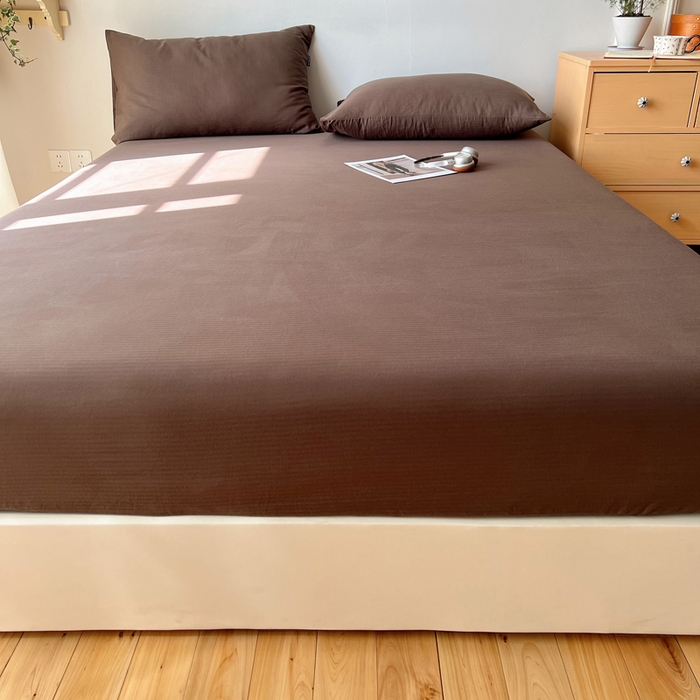 91家纺网 家纺一手货源 找家纺 蜜宿 2025新款A类全棉人字纹床笠（加高） 床笠：深棕