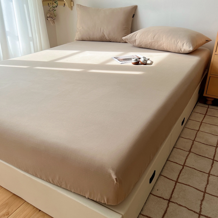 91家纺网 家纺一手货源 找家纺 蜜宿 2025新款A类全棉人字纹床笠（加高） 床笠：奶咖