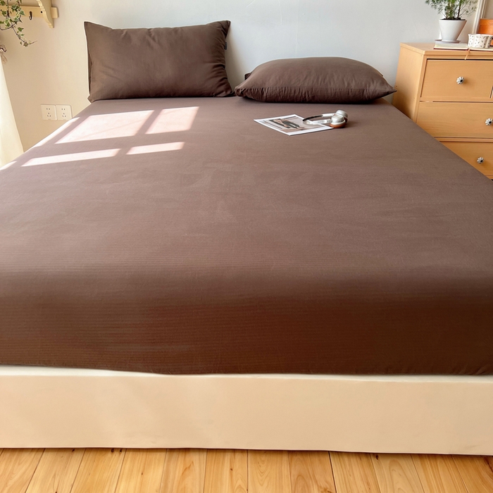 91家纺网 家纺一手货源 找家纺 蜜宿 2025新款A类全棉人字纹床笠（加高） 床笠：深棕