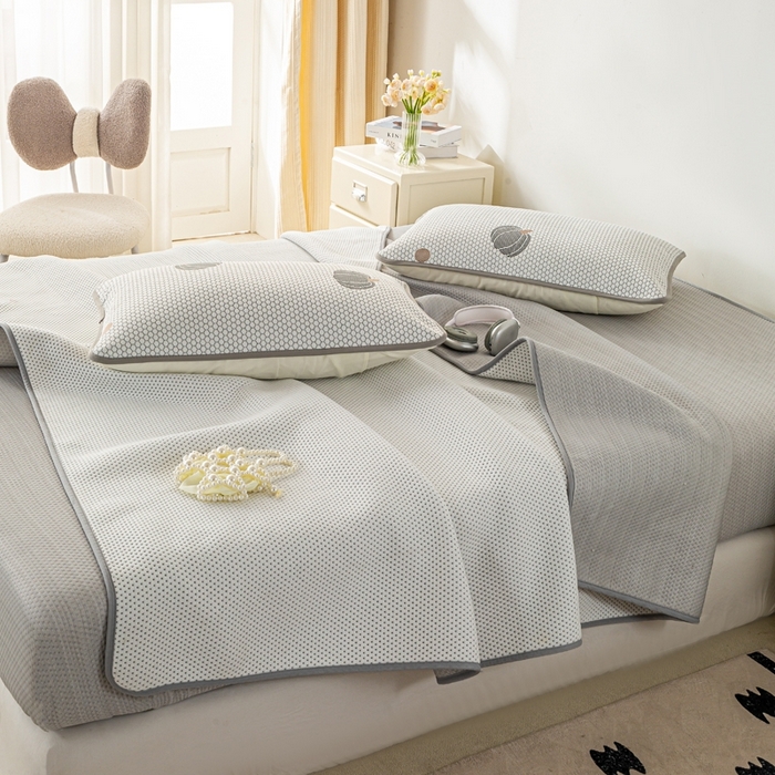 91家纺网 家纺一手货源 找家纺 梦初语 2025新款A类华夫格冰豆豆夏被子针织提花凉感夏凉被单双人空调被可机水洗 雅士灰