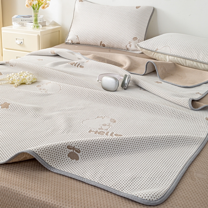 91家纺网 家纺一手货源 找家纺 梦初语 2025新款A类华夫格冰豆豆夏被子针织提花凉感夏凉被单双人空调被可机水洗 卡皮巴拉熊-卡其