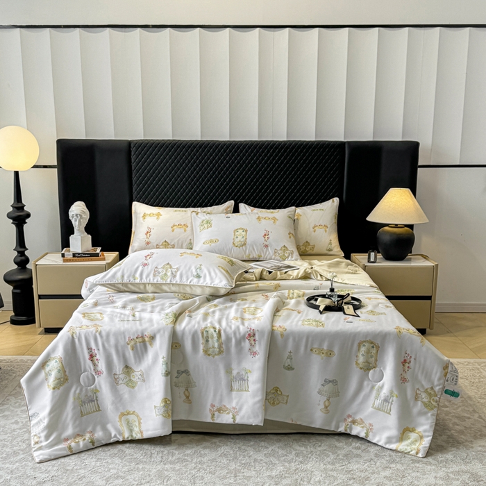 91家纺网 家纺一手货源 找家纺 洺兰家居 2025春夏新款100支莱赛尔天丝贡缎数码印花麻绳款四件套高端礼盒 洛丽塔米