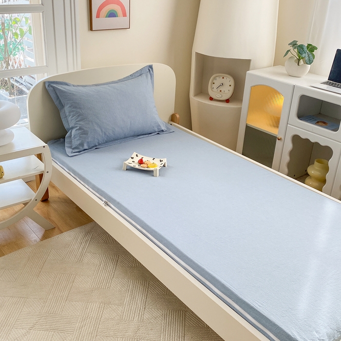 91家纺网 家纺一手货源 找家纺 凌云家纺 2025新款A类全棉水洗棉床垫套 天空蓝