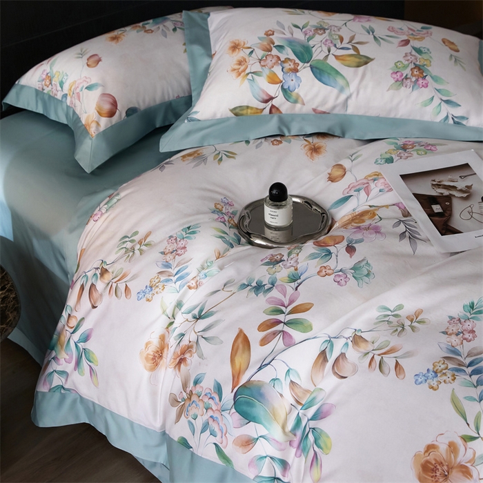 91家纺网 家纺一手货源 找家纺 宏羽纺家纺 2025年高支高密大版数码印花春夏新品 花家境-梦境绿