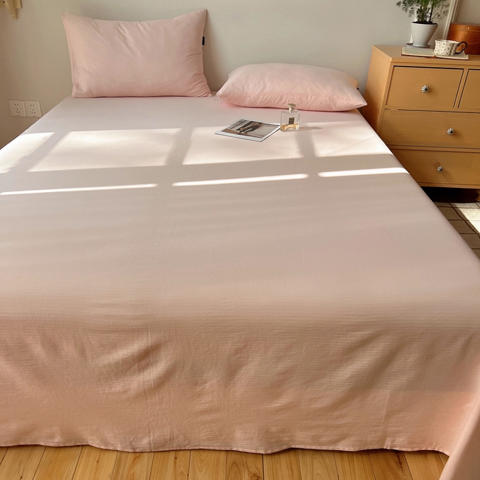 91家纺网 家纺一手货源 找家纺 蜜宿 2025新款A类全棉人字纹床单 床单：樱粉