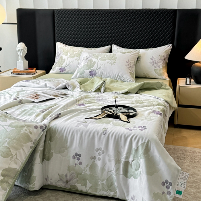 91家纺网 家纺一手货源 找家纺 洺兰家居 2025春夏新款100支莱赛尔天丝贡缎数码印花麻绳款四件套高端礼盒 翠影绿