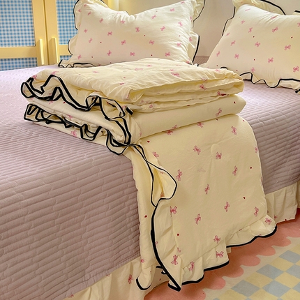 91家纺网 家纺一手货源 找家纺 （总）美梦家纺 2025新款皱皱纱花边夏被床盖四件套