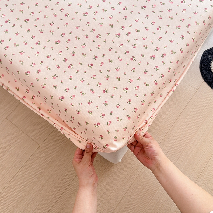 91家纺网 家纺一手货源 找家纺 2025新款老粗布三件套-床笠款 粉玫瑰