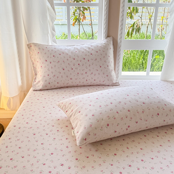 91家纺网 家纺一手货源 找家纺 2025新款老粗布三件套-床笠款 花遇