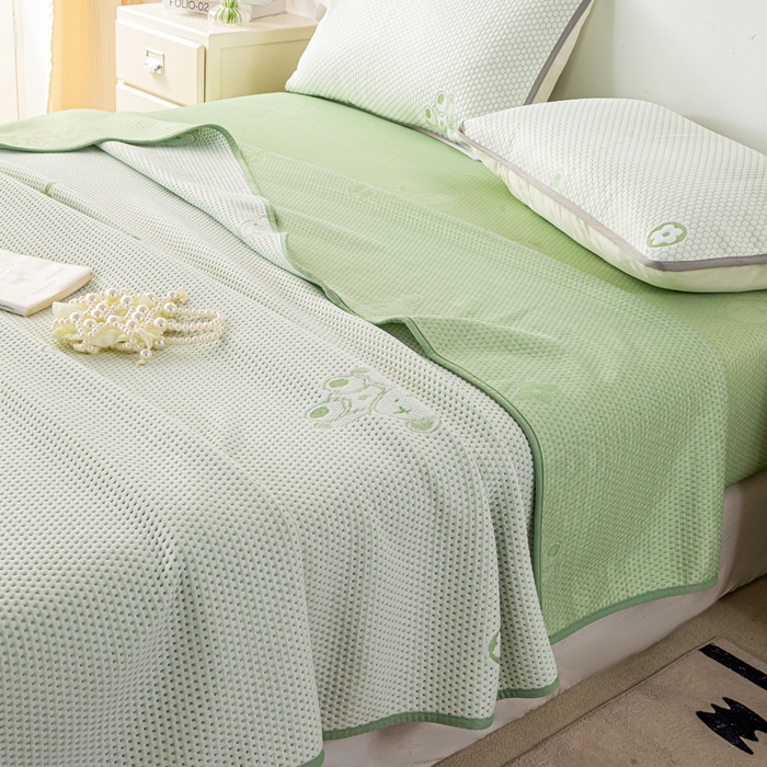 91家纺网 家纺一手货源 找家纺 梦初语 2025新款A类华夫格冰豆豆夏被子针织提花凉感夏凉被单双人空调被可机水洗 轻奢小熊-绿