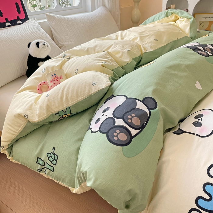91家纺网 家纺一手货源 找家纺 依庭 2025新款全棉印花花卉款四件套单品系列-单被套 熊猫戏水