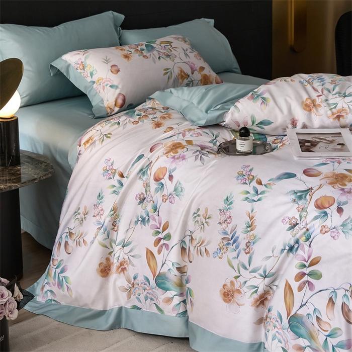 91家纺网 家纺一手货源 找家纺 宏羽纺家纺 2025年高支高密大版数码印花春夏新品 花家境-梦境绿