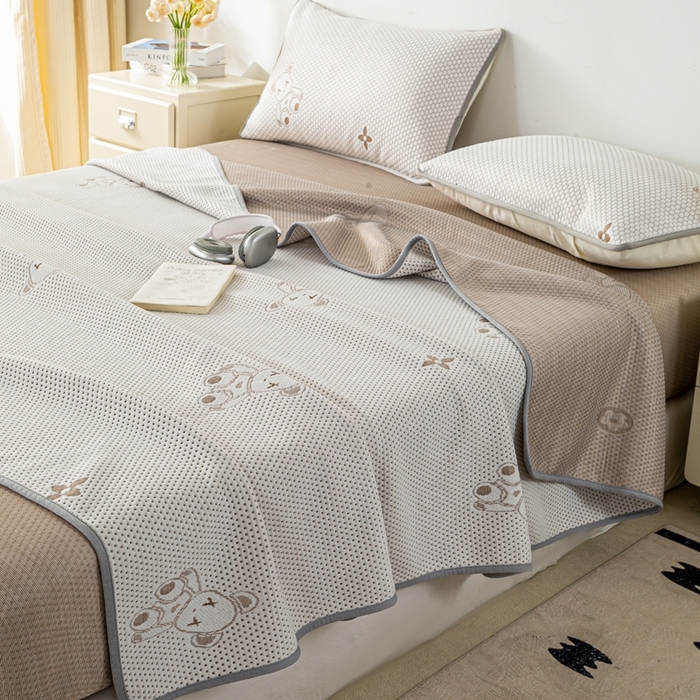 91家纺网 家纺一手货源 找家纺 梦初语 2025新款A类华夫格冰豆豆夏被子针织提花凉感夏凉被单双人空调被可机水洗 轻奢小熊-棕