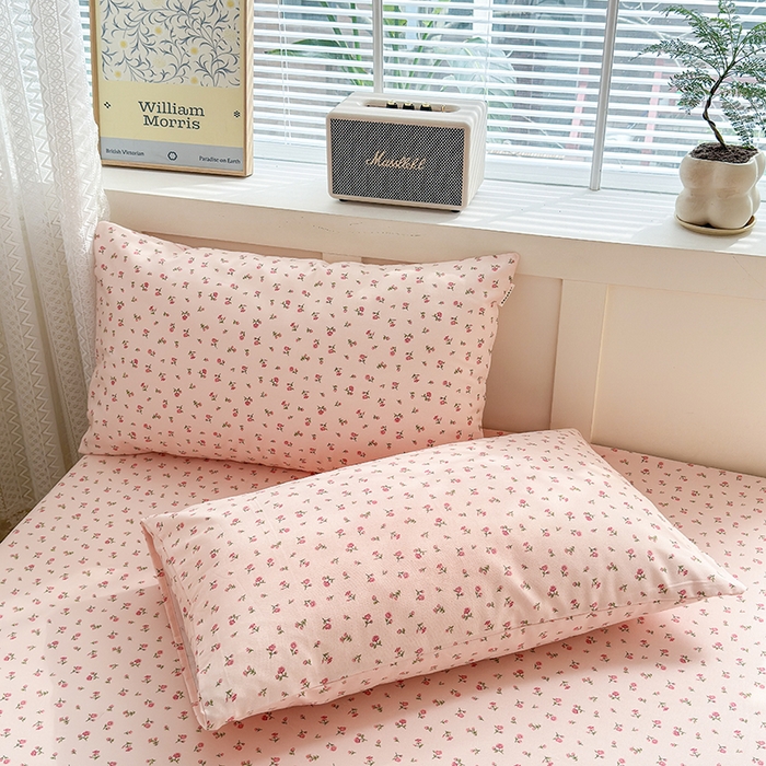 91家纺网 家纺一手货源 找家纺 2025新款老粗布三件套-床笠款 粉玫瑰