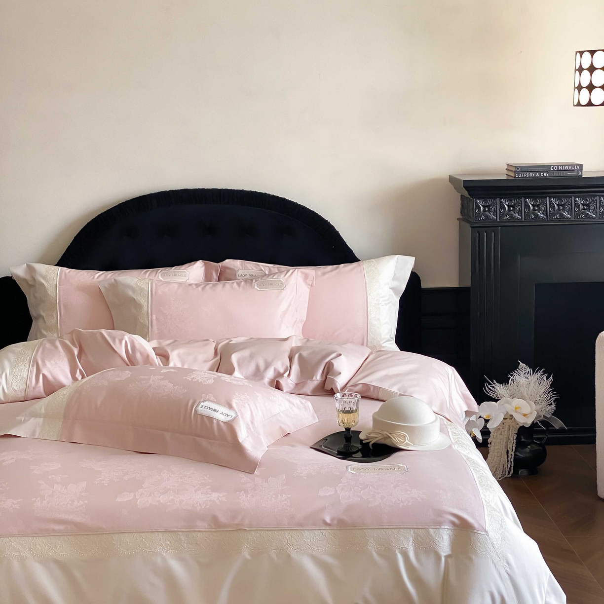 91家纺网 家纺一手货源 找家纺 2025新款高支数提花绣花四件套-“伊莎贝尔”系列 伊莎贝尔-蔷薇粉