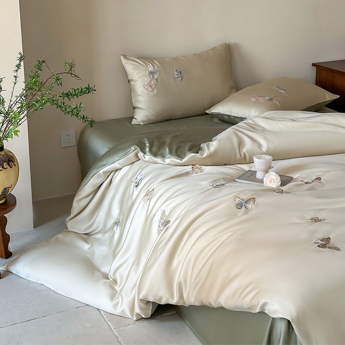 91家纺网 家纺一手货源 找家纺 2025新款奥地利60支兰精天丝蝴蝶套件-晨曦 晨曦-绿