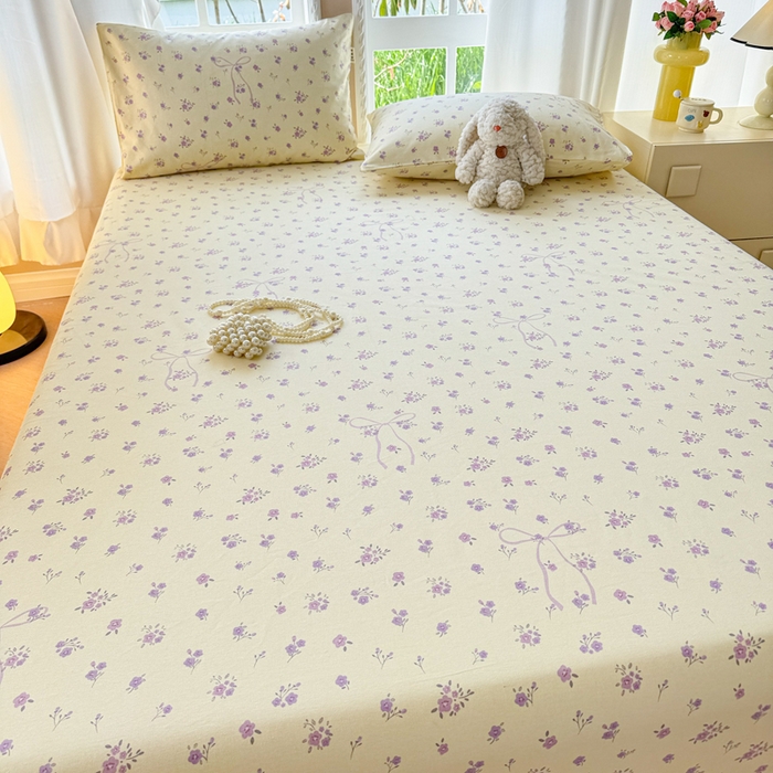 91家纺网 家纺一手货源 找家纺 2025新款老粗布三件套-床笠款 紫茉