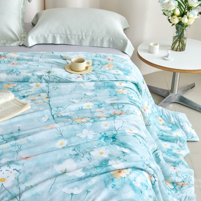 91家纺网 家纺一手货源 找家纺 好老表被业 2025新款亲肤舒适3D印花凉感丝夏被夏凉被空调被 似水流年