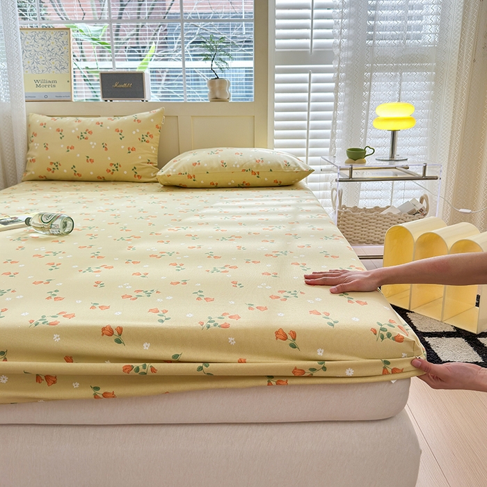 91家纺网 家纺一手货源 找家纺 2025新款老粗布三件套-床笠款 繁花