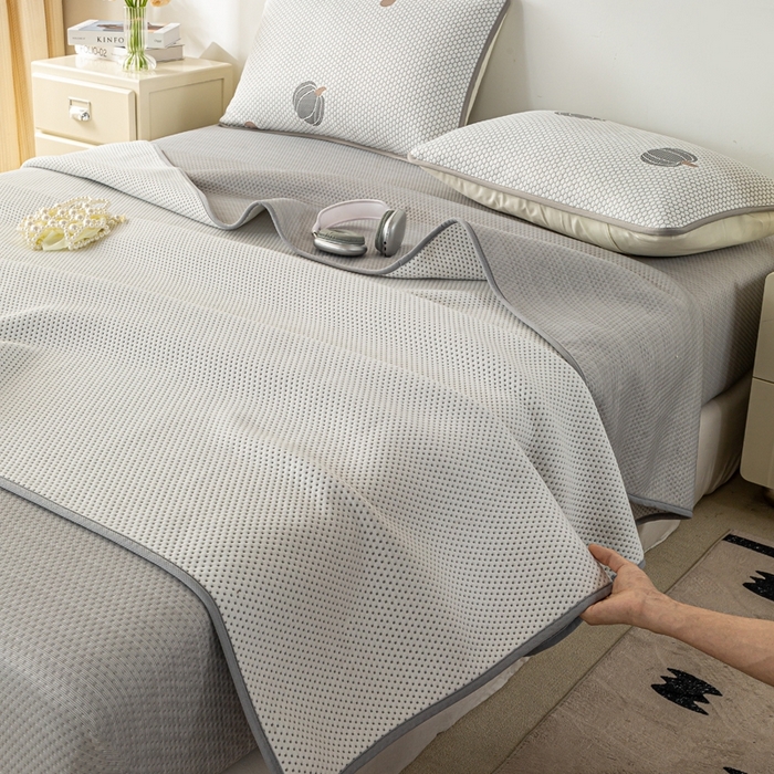 91家纺网 家纺一手货源 找家纺 梦初语 2025新款A类华夫格冰豆豆夏被子针织提花凉感夏凉被单双人空调被可机水洗 雅士灰