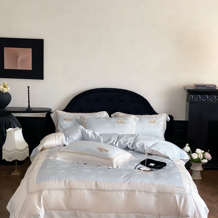 太古汇家居 2025新款兰精天丝高精密提花-绣花“花间蝶影”系列  花间蝶影-蓝色