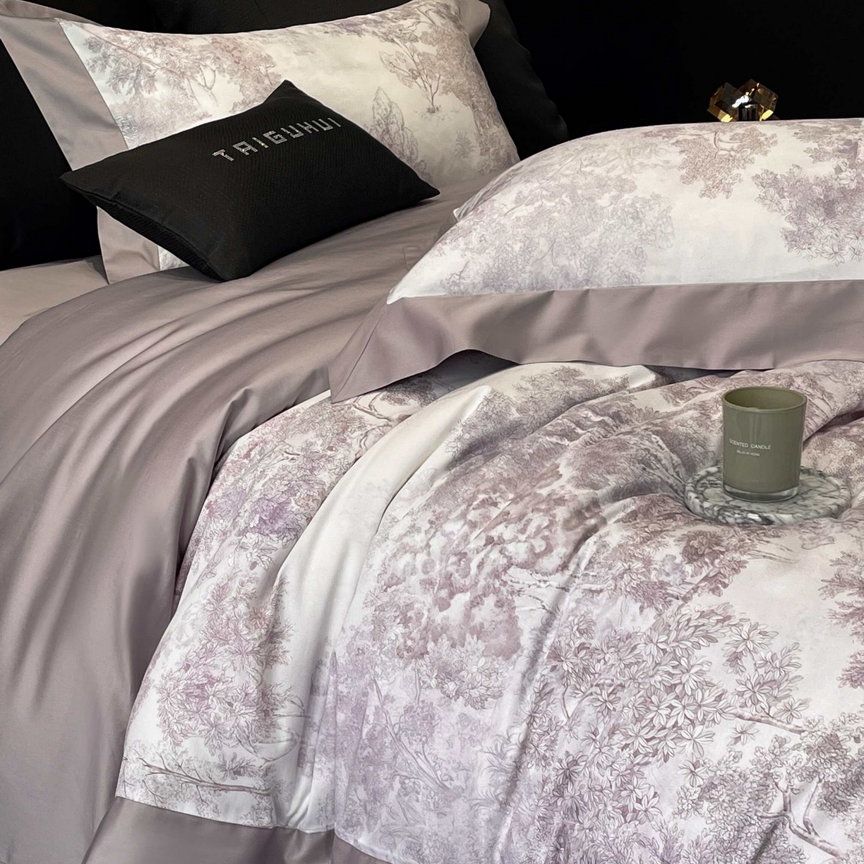 91家纺网 家纺一手货源 找家纺 2025年高支高密长绒棉专版活性数码印花系列四件套【券后控价——券后不低于378】 丽奥娜-樱落紫