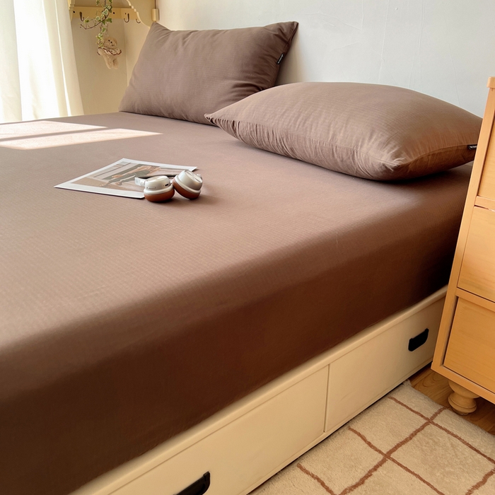 91家纺网 家纺一手货源 找家纺 蜜宿 2025新款A类全棉人字纹床笠（加高） 床笠：深棕