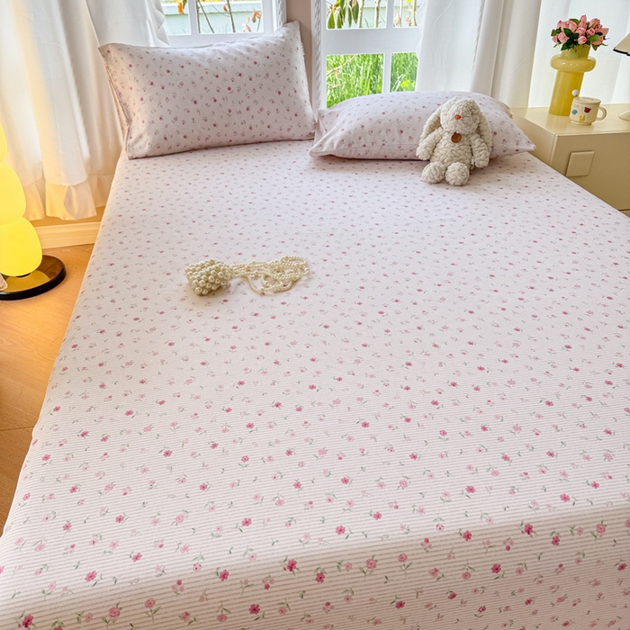 91家纺网 家纺一手货源 找家纺 2025新款老粗布三件套-床笠款 花遇