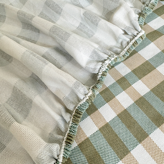 91家纺网 家纺一手货源 找家纺 2025新款老粗布三件套-床笠款 绿格