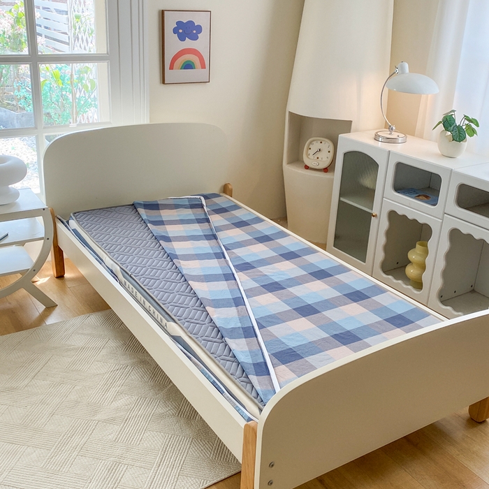 91家纺网 家纺一手货源 找家纺 凌云家纺 2025新款A类全棉水洗棉床垫套 英伦格蓝