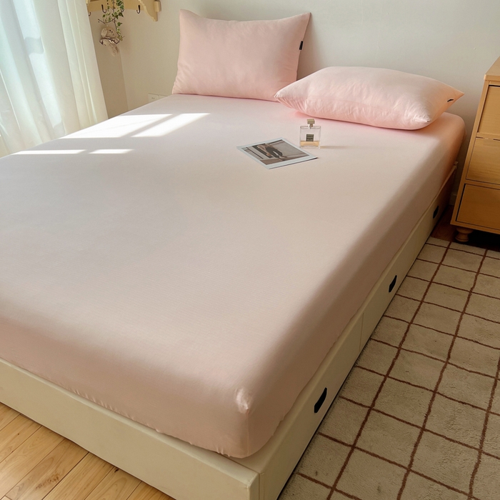 91家纺网 家纺一手货源 找家纺 蜜宿 2025新款A类全棉人字纹床笠（加高） 床笠：樱粉