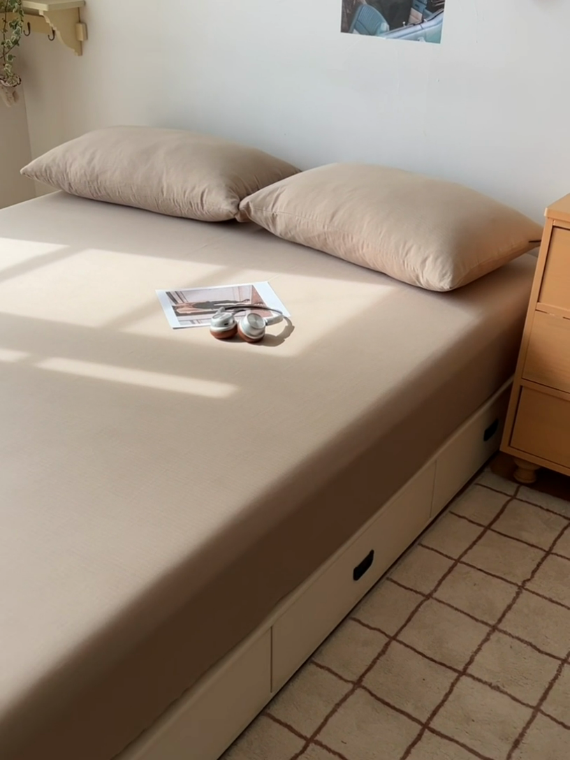 91家纺网 家纺一手货源 找家纺 蜜宿 2025新款A类全棉人字纹床笠（加高） 床笠：奶咖