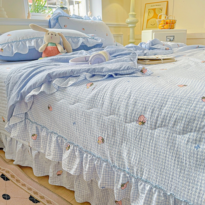 91家纺网 家纺一手货源 找家纺 （总）富米莱（原臻工厂） 2025新款云感亲肤棉床盖床裙夏凉被空调被四件套-仙美密拷花边