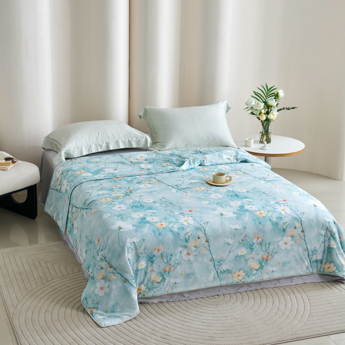 91家纺网 家纺一手货源 找家纺 好老表被业 2025新款亲肤舒适3D印花凉感丝夏被夏凉被空调被 似水流年