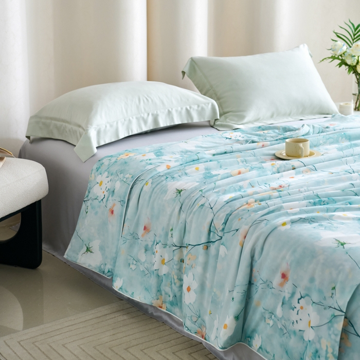 91家纺网 家纺一手货源 找家纺 好老表被业 2025新款亲肤舒适3D印花凉感丝夏被夏凉被空调被 似水流年