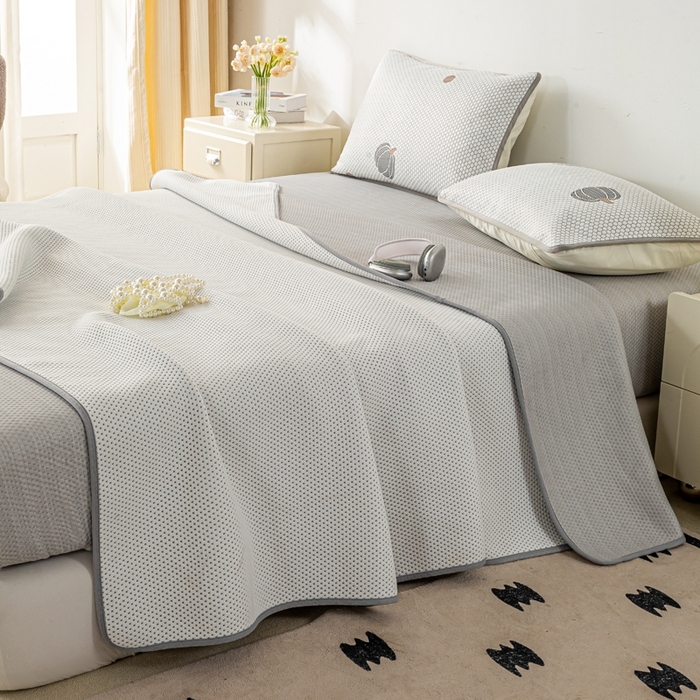 91家纺网 家纺一手货源 找家纺 梦初语 2025新款A类华夫格冰豆豆夏被子针织提花凉感夏凉被单双人空调被可机水洗 雅士灰