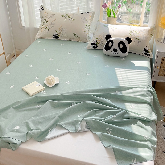 91家纺网 家纺一手货源 找家纺 依庭 2025新款全棉印花花卉款四件套单品系列-单床单 熊猫仔仔