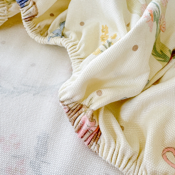 91家纺网 家纺一手货源 找家纺 2025新款老粗布三件套-床笠款 蔓藤兔