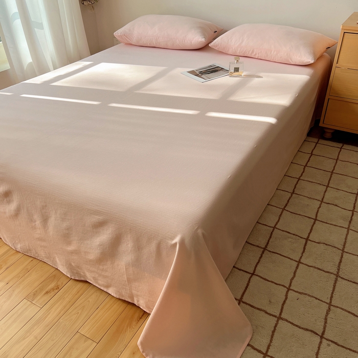 91家纺网 家纺一手货源 找家纺 蜜宿 2025新款A类全棉人字纹床单 床单：樱粉