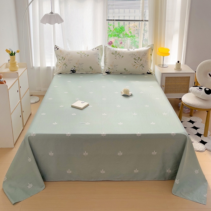 91家纺网 家纺一手货源 找家纺 依庭 2025新款全棉印花花卉款四件套单品系列-单床单 熊猫仔仔