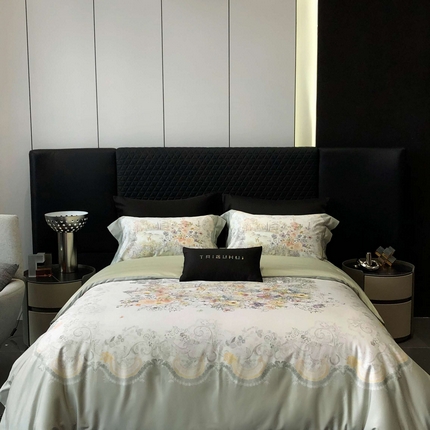 2025新款高支高密长绒棉大版数码印花双拼系列四件套【券后不低于388】 露西娅-茶绿