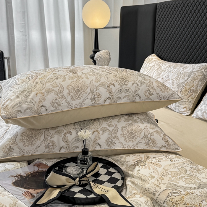 91家纺网 家纺一手货源 找家纺 （总）芊寻家居 2025春夏新款50支莱赛尔天丝贡缎数码印花麻绳款四件套高端礼盒