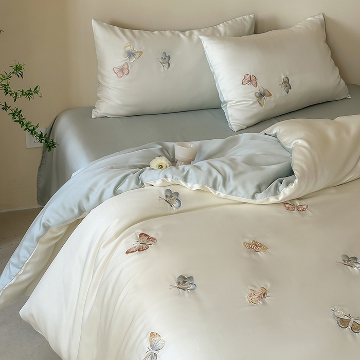 91家纺网 家纺一手货源 找家纺 2025新款奥地利60支兰精天丝蝴蝶套件-晨曦 晨曦-白