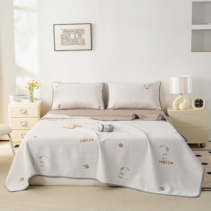 91家纺网 家纺一手货源 找家纺 梦初语 2025新款A类华夫格冰豆豆夏被子针织提花凉感夏凉被单双人空调被可机水洗 卡皮巴拉熊-卡其